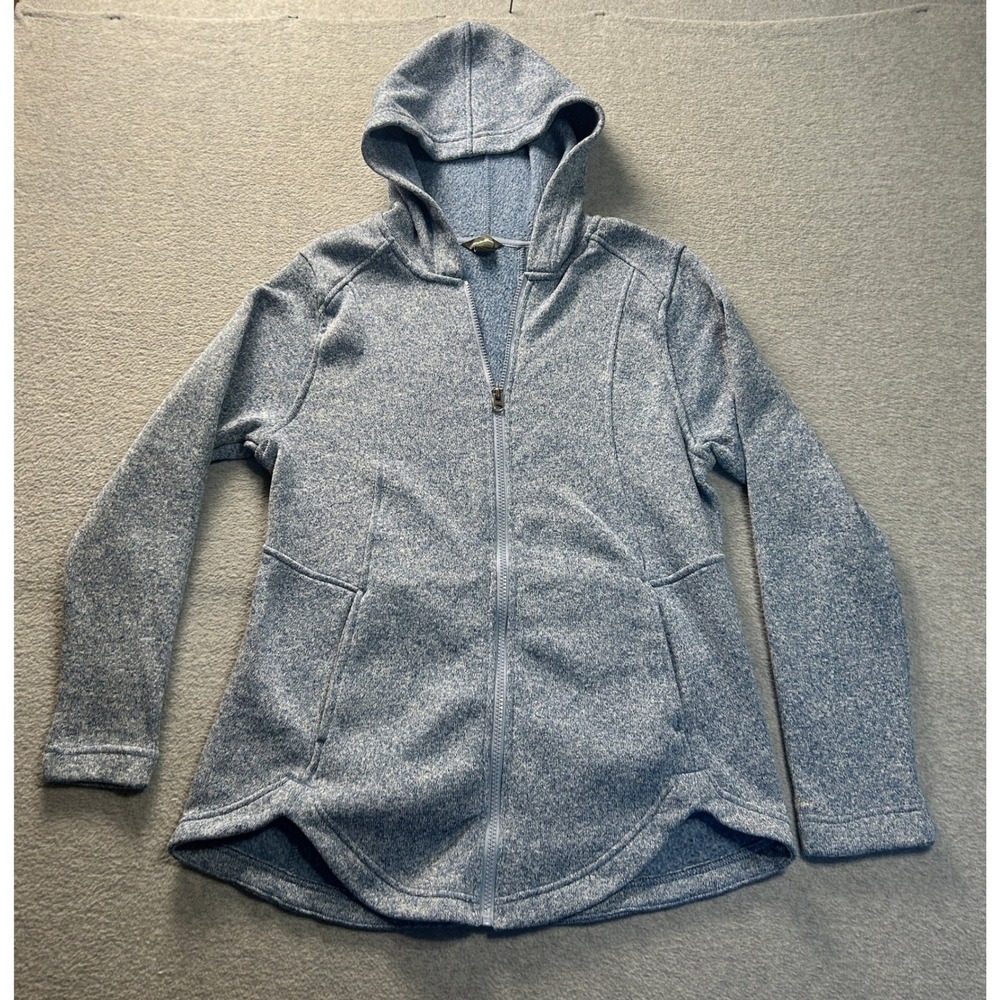 Eddie Bauer Hooded Sweater Womens Large Blue Heather Full Zip Fleece Knit Casual